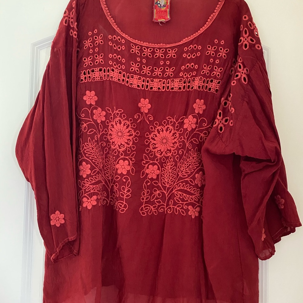 Johnny Was Rust Blouse. Size Large